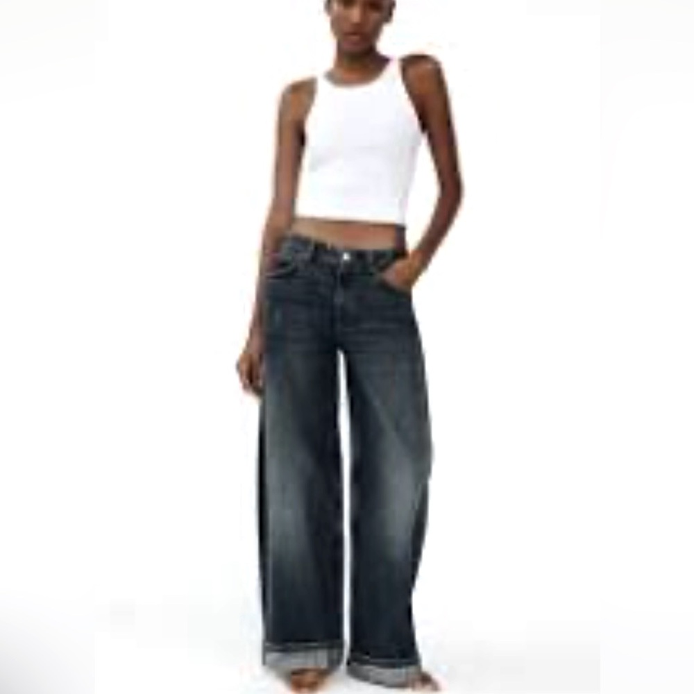 Zara Black Straight Leg Jeans Raw Hem